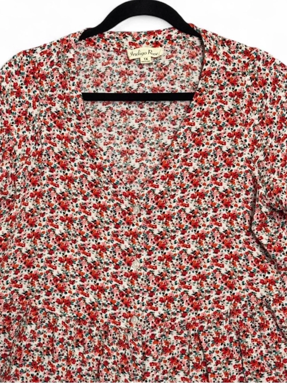 Indigo Rose Floral Mini Dress Cottagecore Coquette Romantic Button Front Sz‎ 1X - Picture 3 of 8